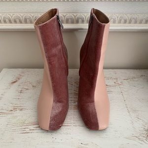 Jaggar Pink Leather and Velvet Ankle Boots